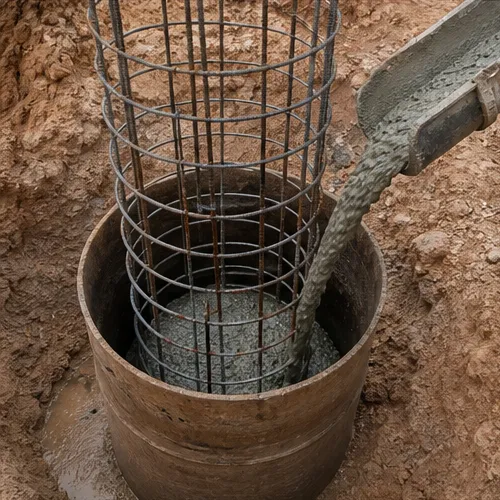 Concreto sendo lançado em estaca profunda